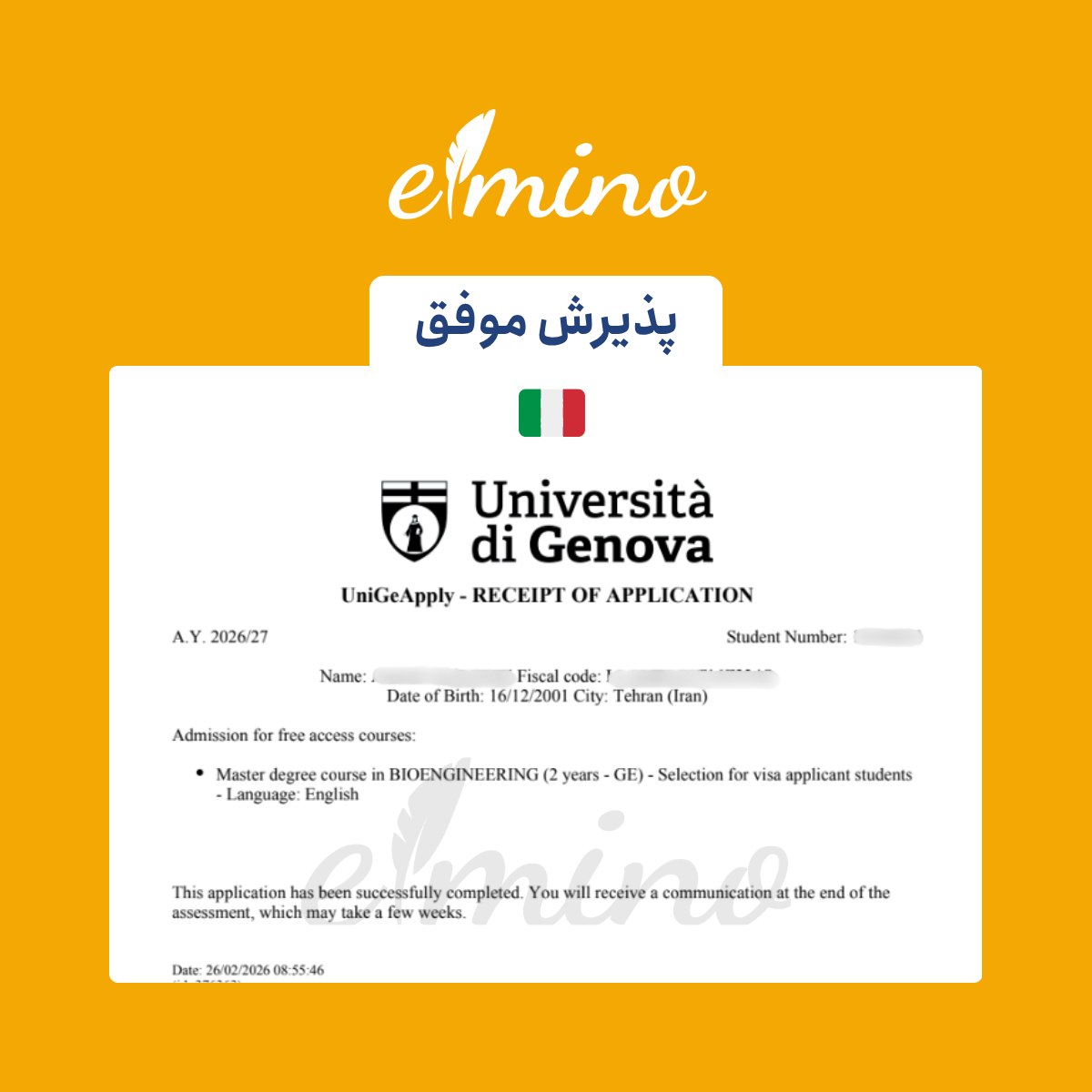 پذیرش موفق از ایتالیا۲۵ ساله | معدل ۱۹.۴۲ | آیلتس ۶.۵کارشناسی مهندسی پزشکیپذیرش 